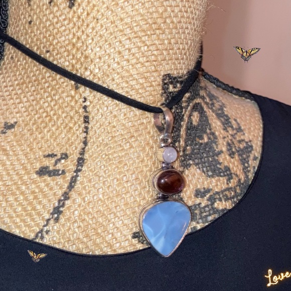 Owyhee Opal • Amethyst • Rose Quartz Gemstone Handmade Pendant Choker - Picture 4 of 5